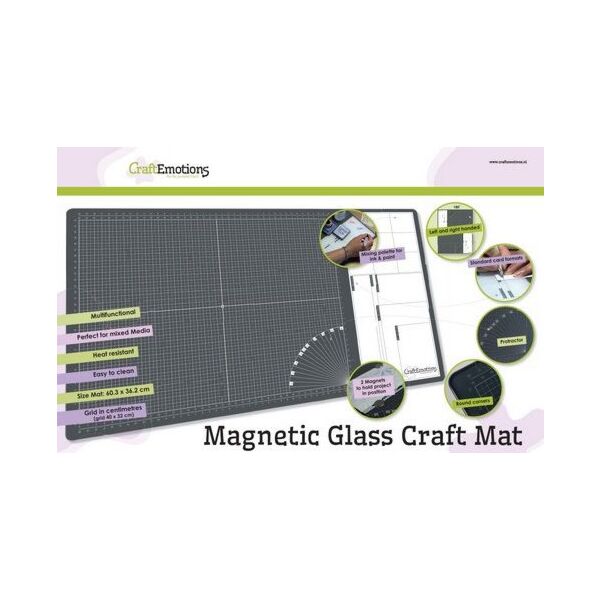 CraftEmotions Glass Craft Mat (60,3 x 36,2cm) magnetisch Tempered glass  grid 40x32cm