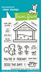 Lawn Fawn 2x3 clear stamp set backyard bird feeder add-on