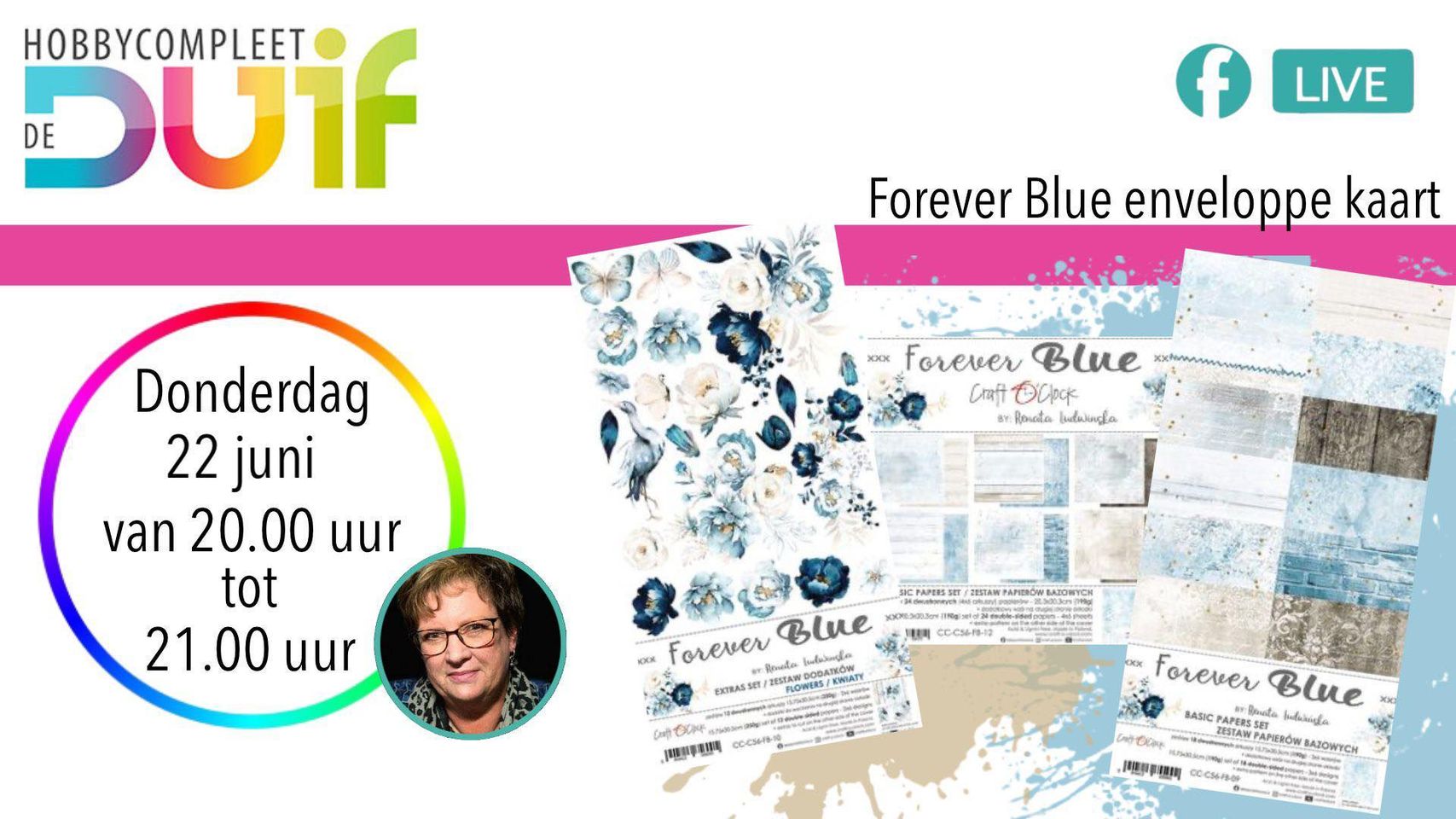 FBLive Marianne Reijgersberg Forever Blue Enveloppe kaart